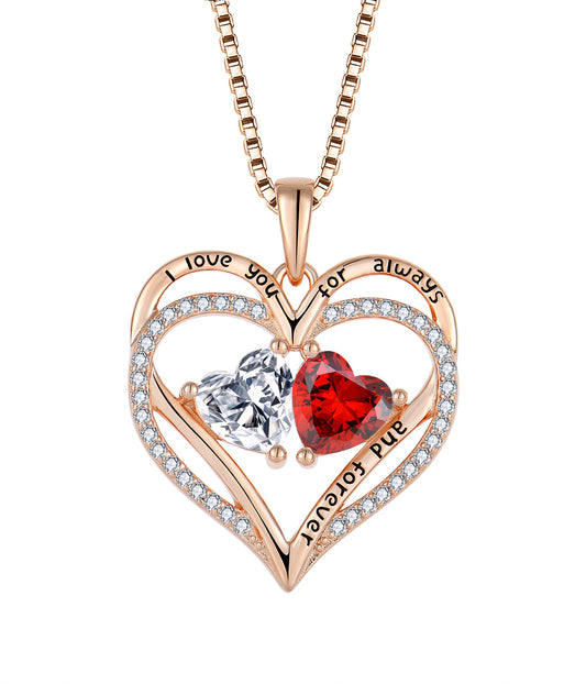 925 Silver Double Love Necklace With Rhinestones