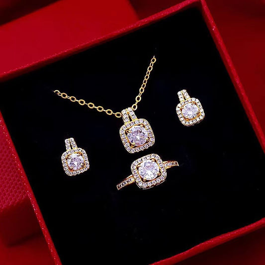 Fashion Jewelry Set Zircon Gem Pendant Chain Necklace For Women