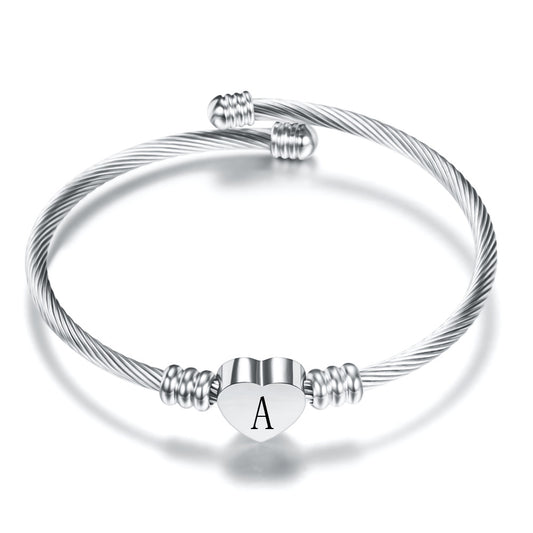 26 Letter Stainless Steel Bangle Gift For Women
