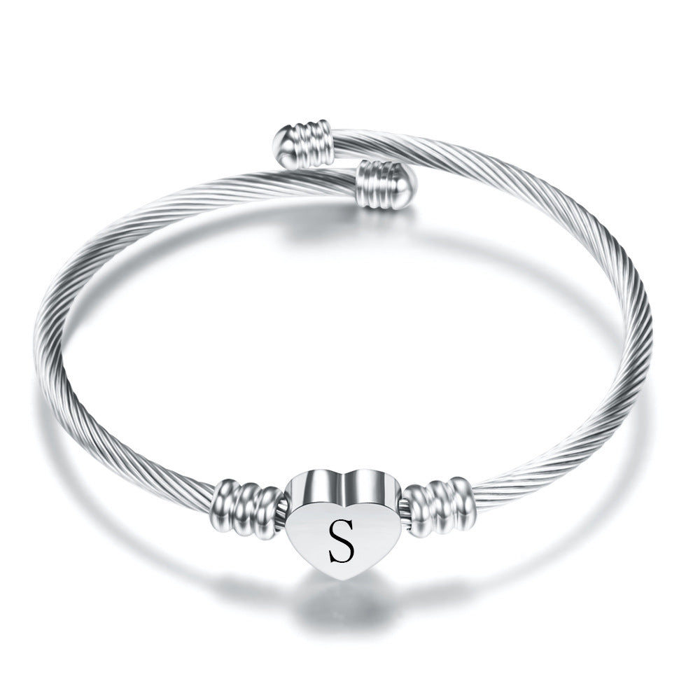 26 Letter Stainless Steel Bangle Gift For Women