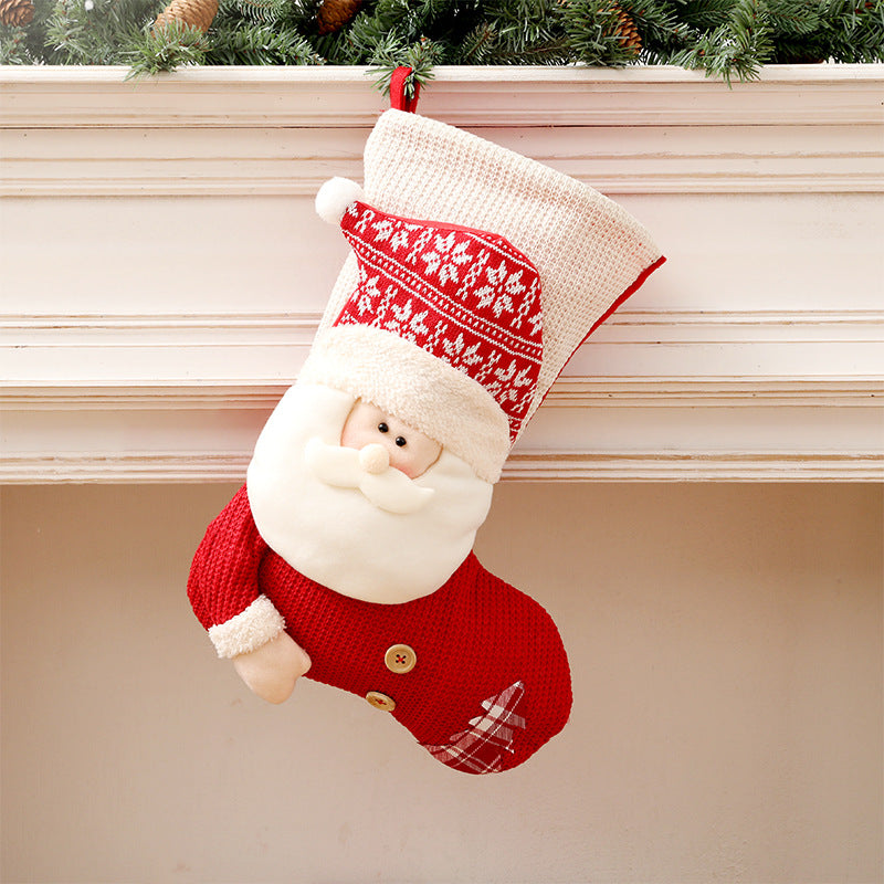 Large Red White Knitted Christmas Santa Claus Stocking