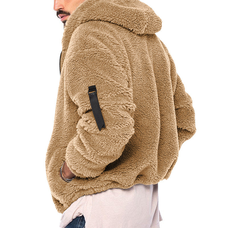 Plush Hooded Jacket Men's Winter Fleece Double-sided Wear Warm Coat