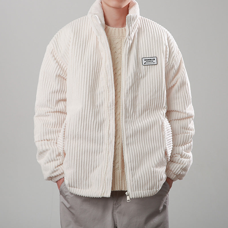 Winter Corduroy Cotton-padded Warm Stand Collar Zipper Jacket