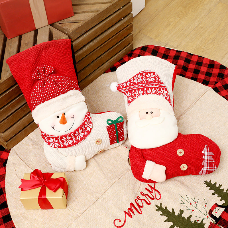 Large Red White Knitted Christmas Santa Claus Stocking