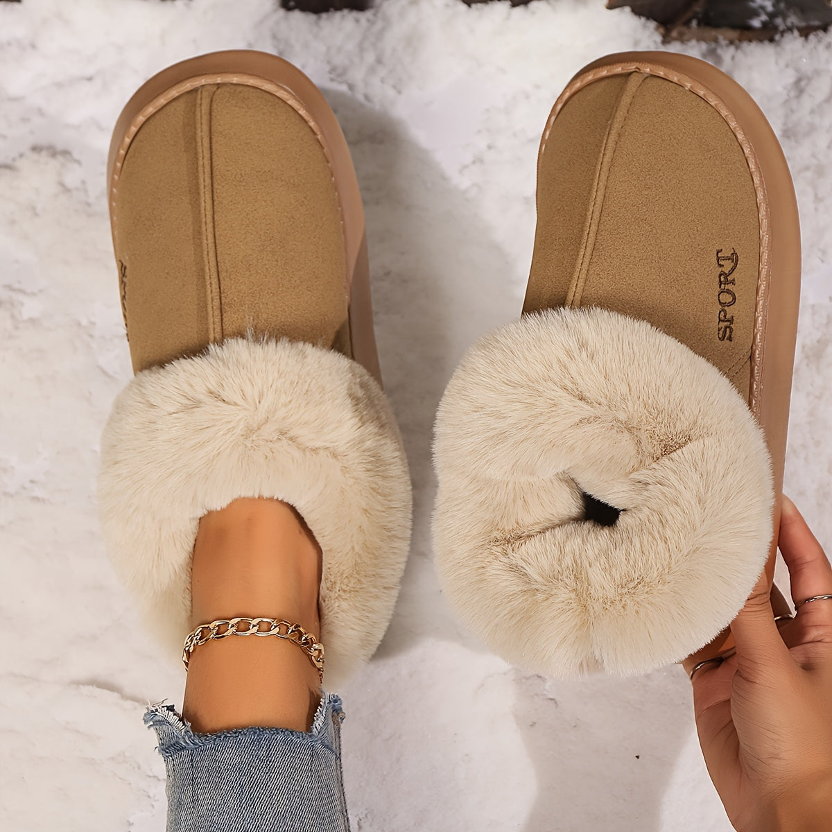 Cozy Plush Soft Slippers Shoes For Women - Non-Slip Platform Shoes With Faux Fur Lining