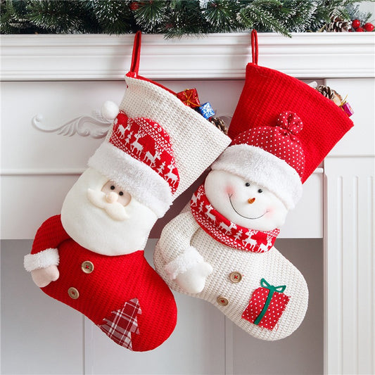 Large Red White Knitted Christmas Santa Claus Stocking