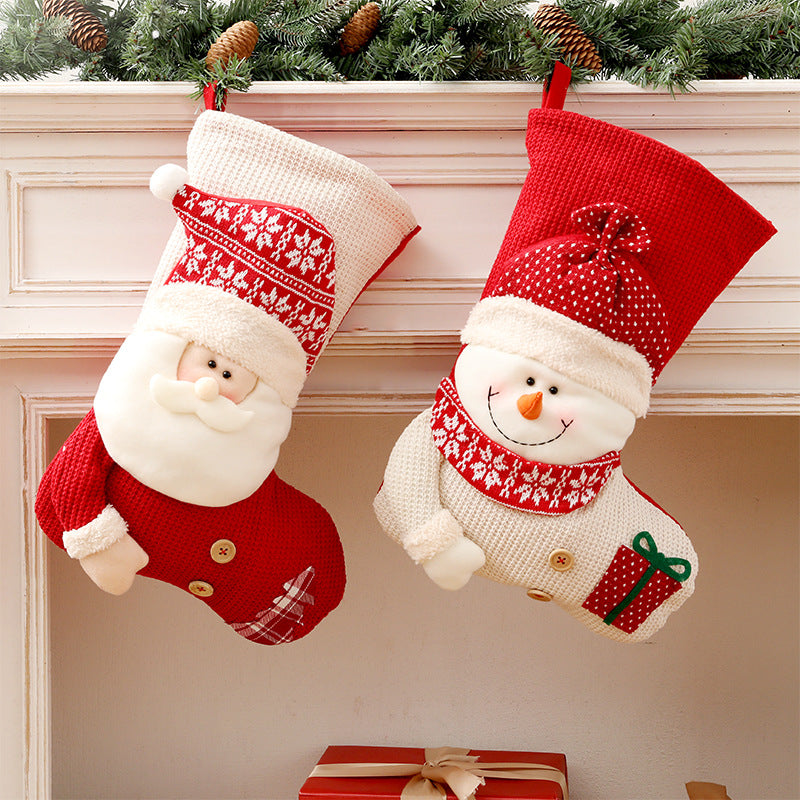 Large Red White Knitted Christmas Santa Claus Stocking