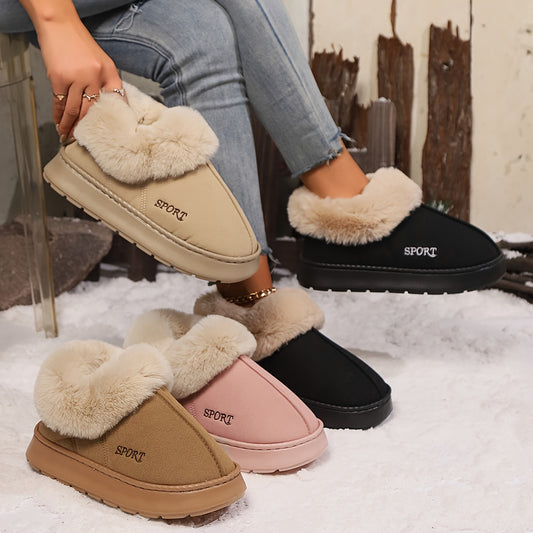 Cozy Plush Soft Slippers Shoes For Women - Non-Slip Platform Shoes With Faux Fur Lining