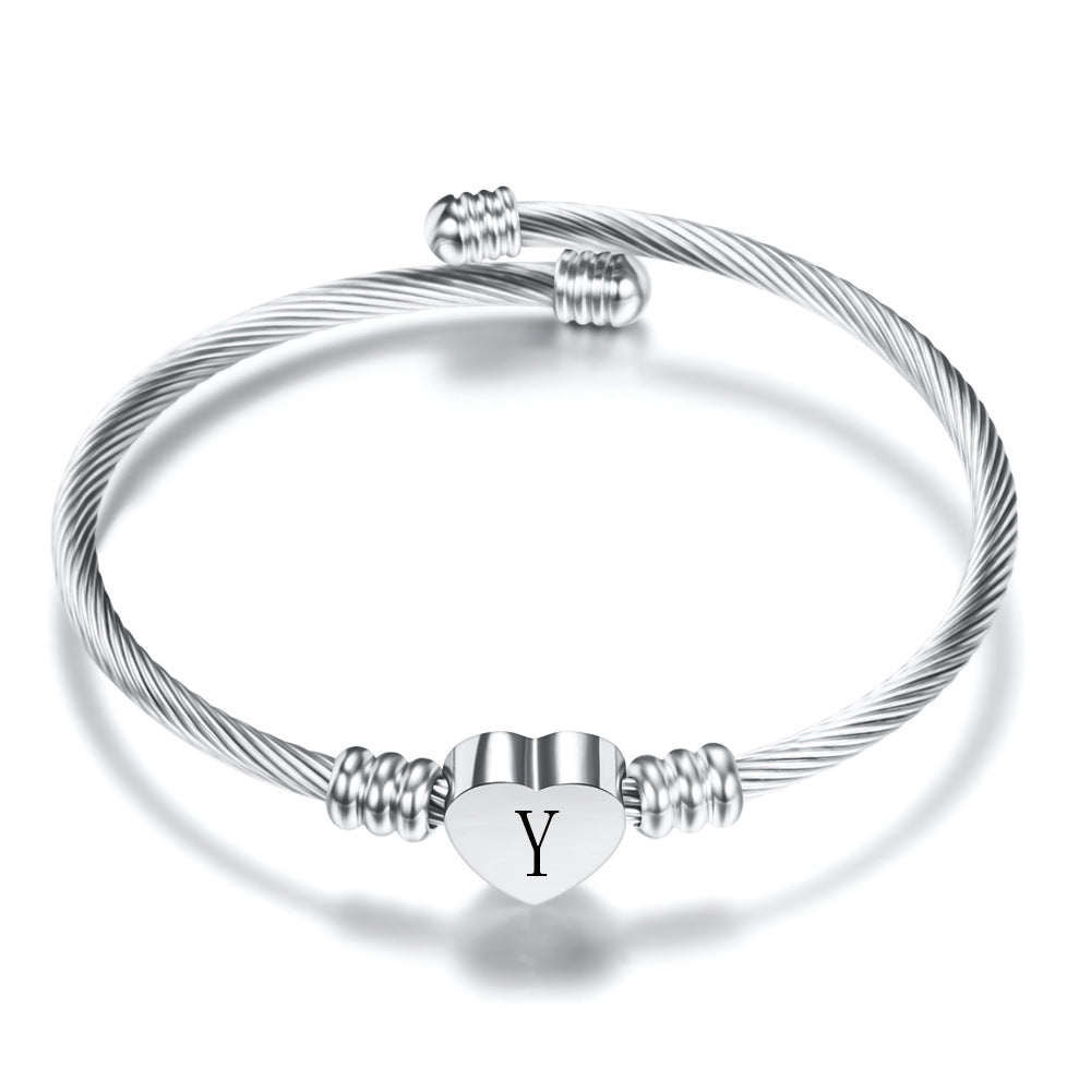 26 Letter Stainless Steel Bangle Gift For Women