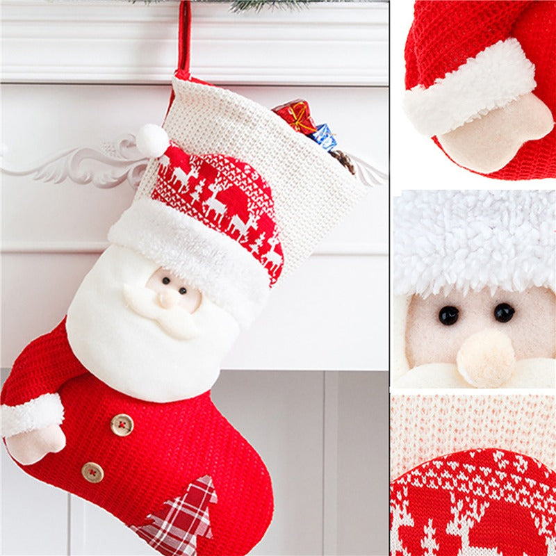 Large Red White Knitted Christmas Santa Claus Stocking