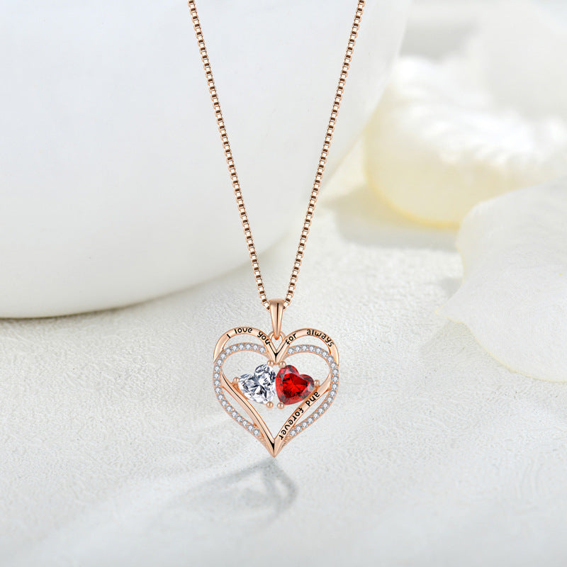 925 Silver Double Love Necklace With Rhinestones