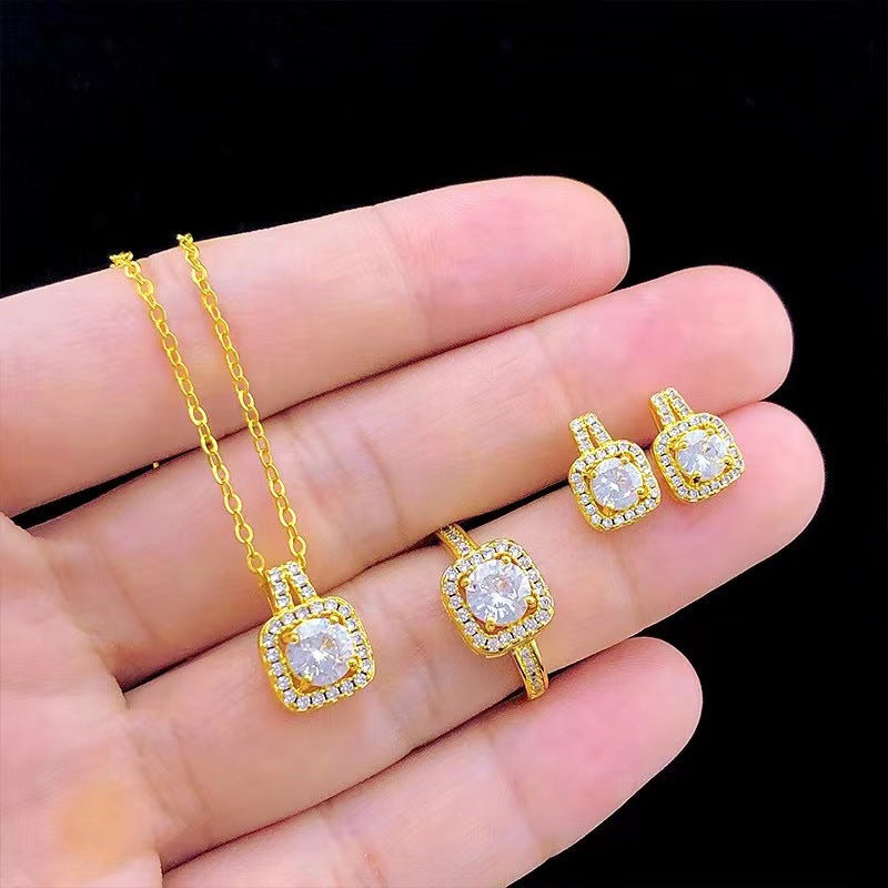 Fashion Jewelry Set Zircon Gem Pendant Chain Necklace For Women