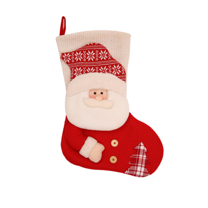 Large Red White Knitted Christmas Santa Claus Stocking
