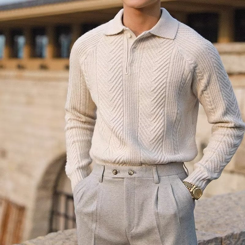 Men's Long-Sleeved Lapel Knitted Sweater Winter Pullover