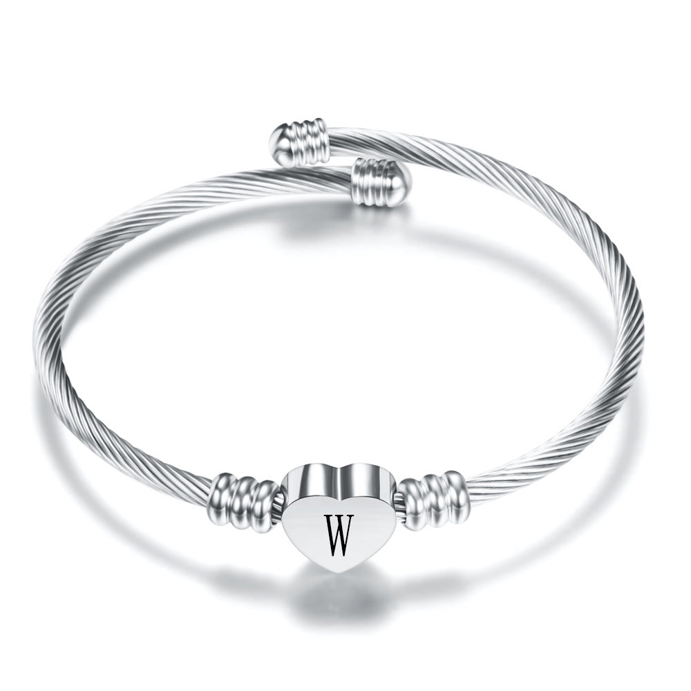 26 Letter Stainless Steel Bangle Gift For Women