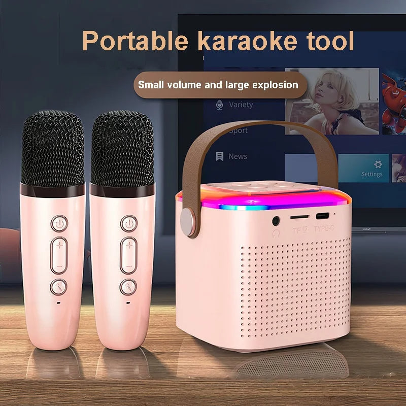 Microphone Karaoke Machine Bluetooth-compatible Speaker With 2 Wireless Mic
