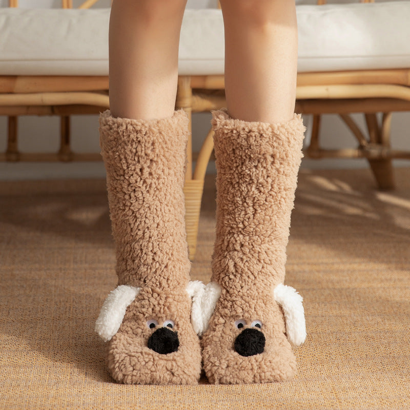 Cute Cartoon Dog Winter Warm Non-slip Plush Socks For Women