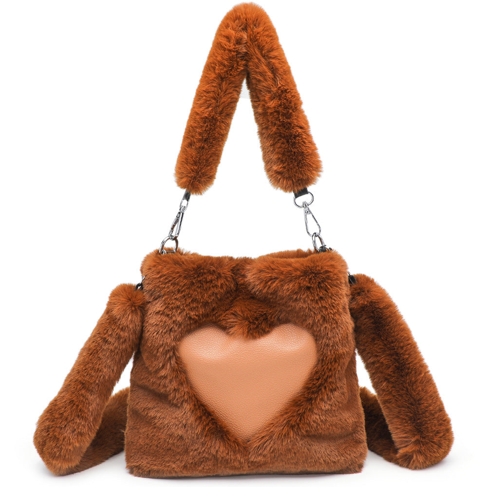 Women Fluffy Shoulder Bag Top-handle Plush Tote Handbags For Women