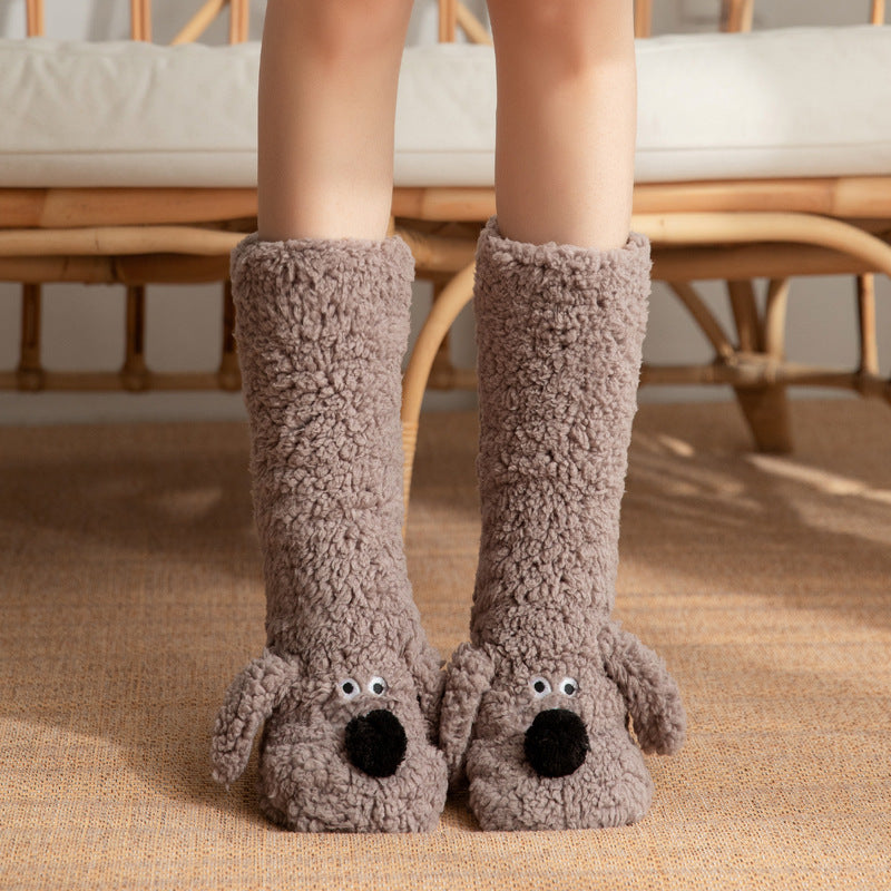 Cute Cartoon Dog Winter Warm Non-slip Plush Socks For Women