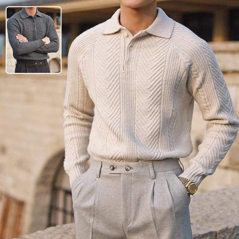 Men's Long-Sleeved Lapel Knitted Sweater Winter Pullover