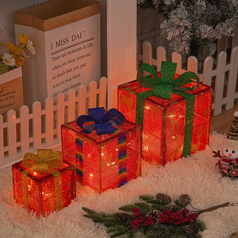 Light Up Outdoor Christmas Decorations Luminous Christmas Gift Box With Bow