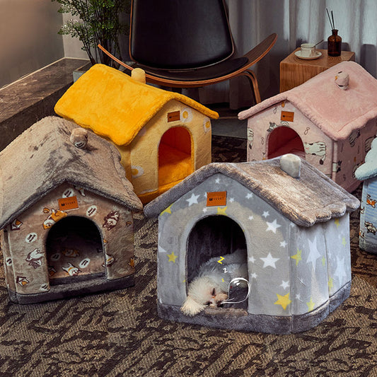 Foldable Pet House Bed Winter Pet Villa