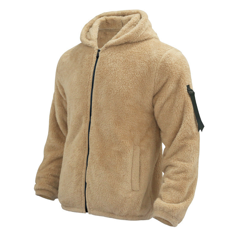 Plush Hooded Jacket Men's Winter Fleece Double-sided Wear Warm Coat