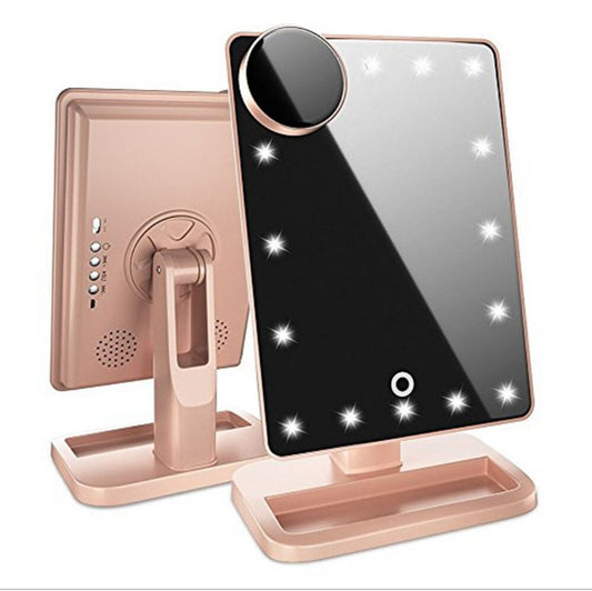 Touch Screen Makeup Mirror With 20 LED Lights, Bluetooth Music Speaker & 10X Magnifying Mirror