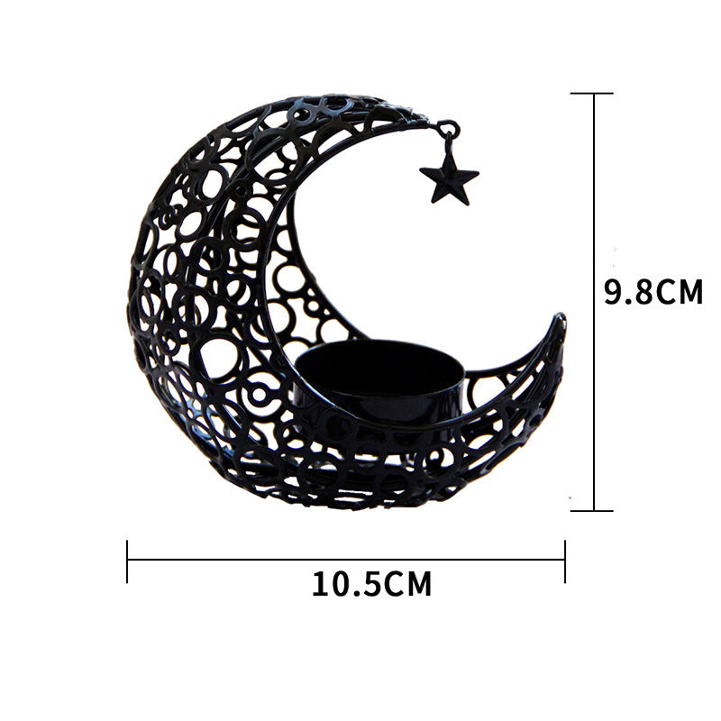 Light Luxury Crescent Moon Star Moon Black Gold Metal Candle Holder