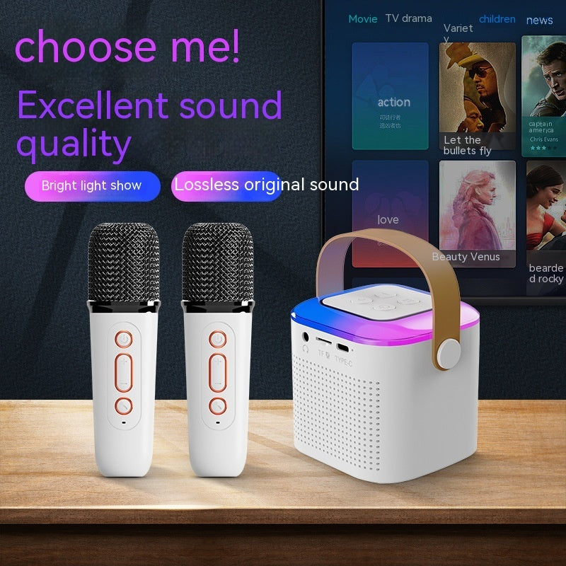 Microphone Karaoke Machine Bluetooth-compatible Speaker With 2 Wireless Mic