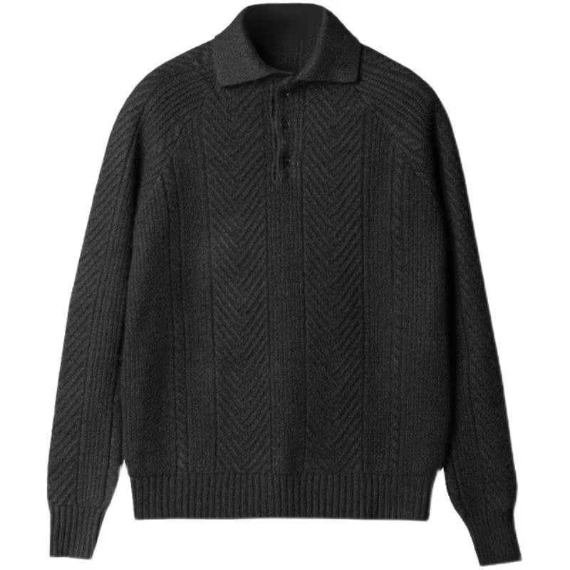 Men's Long-Sleeved Lapel Knitted Sweater Winter Pullover