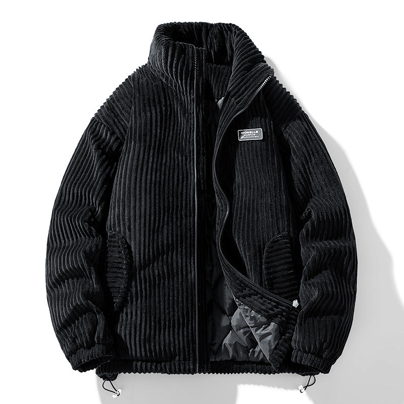 Winter Corduroy Cotton-padded Warm Stand Collar Zipper Jacket
