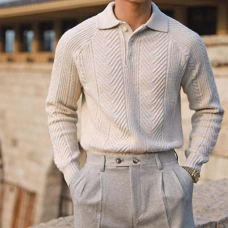 Men's Long-Sleeved Lapel Knitted Sweater Winter Pullover