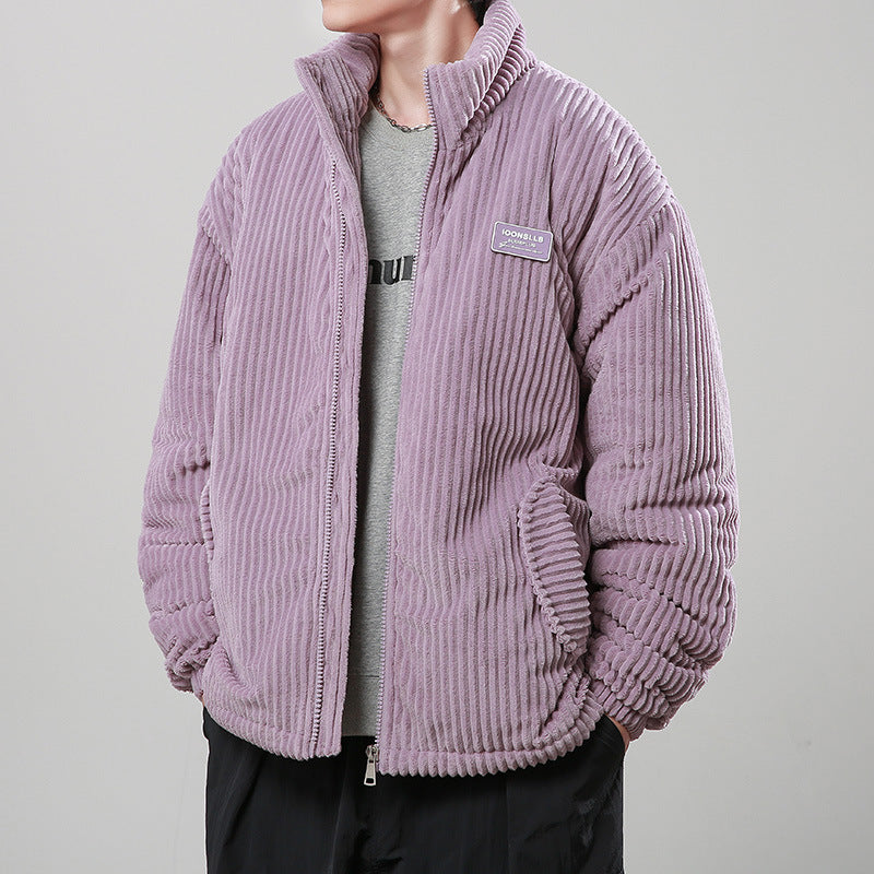 Winter Corduroy Cotton-padded Warm Stand Collar Zipper Jacket