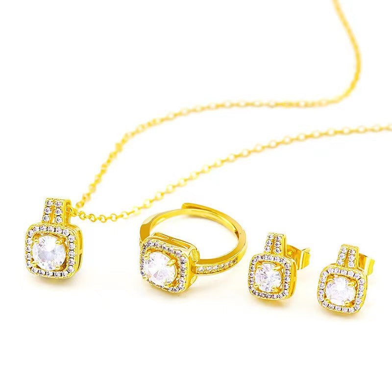 Fashion Jewelry Set Zircon Gem Pendant Chain Necklace For Women