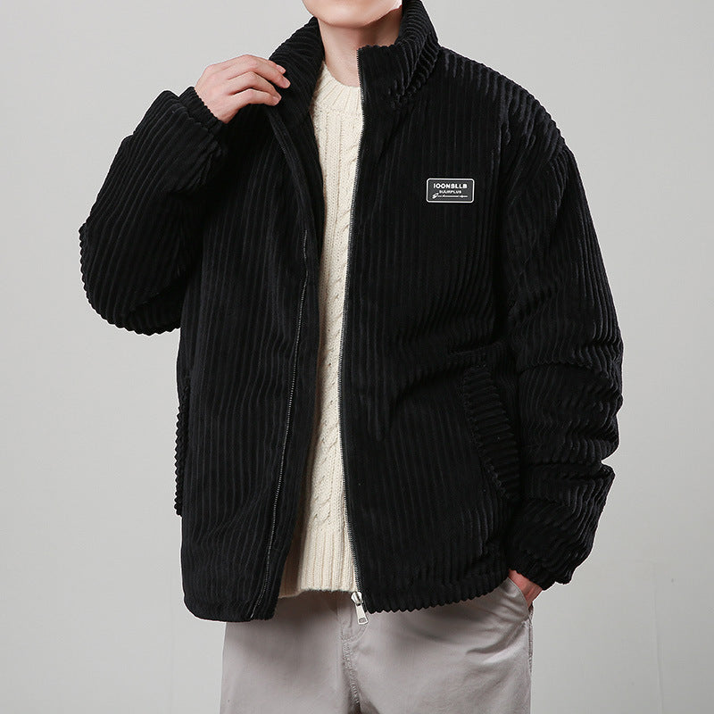 Winter Corduroy Cotton-padded Warm Stand Collar Zipper Jacket