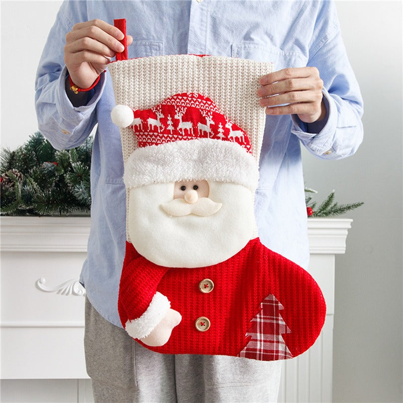 Large Red White Knitted Christmas Santa Claus Stocking