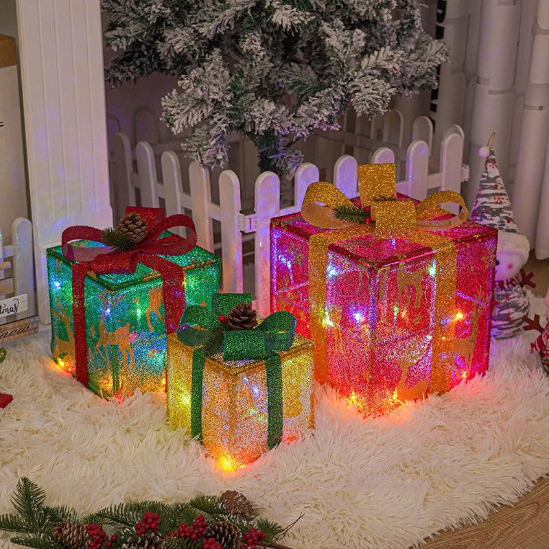 Light Up Outdoor Christmas Decorations Luminous Christmas Gift Box With Bow