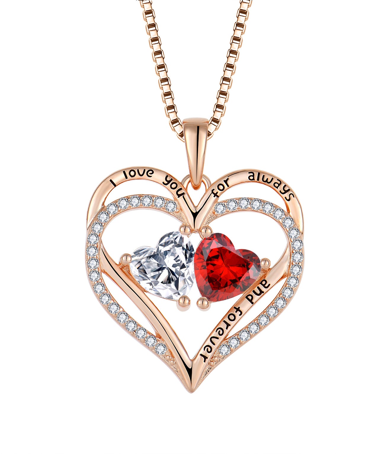 925 Silver Double Love Necklace With Rhinestones