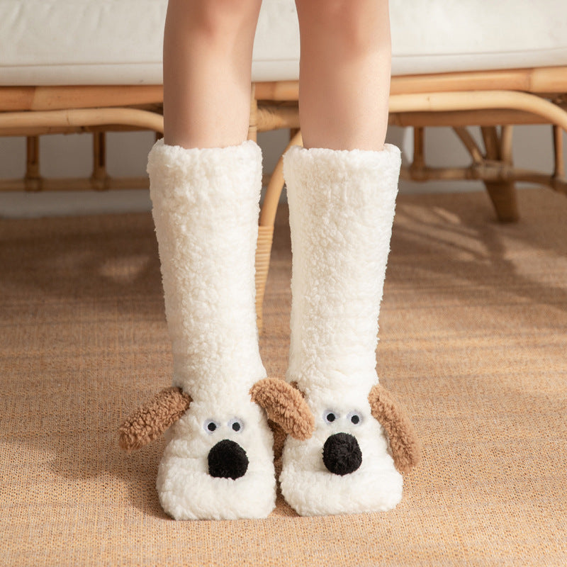 Cute Cartoon Dog Winter Warm Non-slip Plush Socks For Women