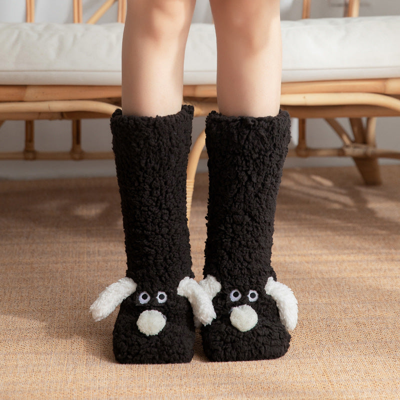 Cute Cartoon Dog Winter Warm Non-slip Plush Socks For Women