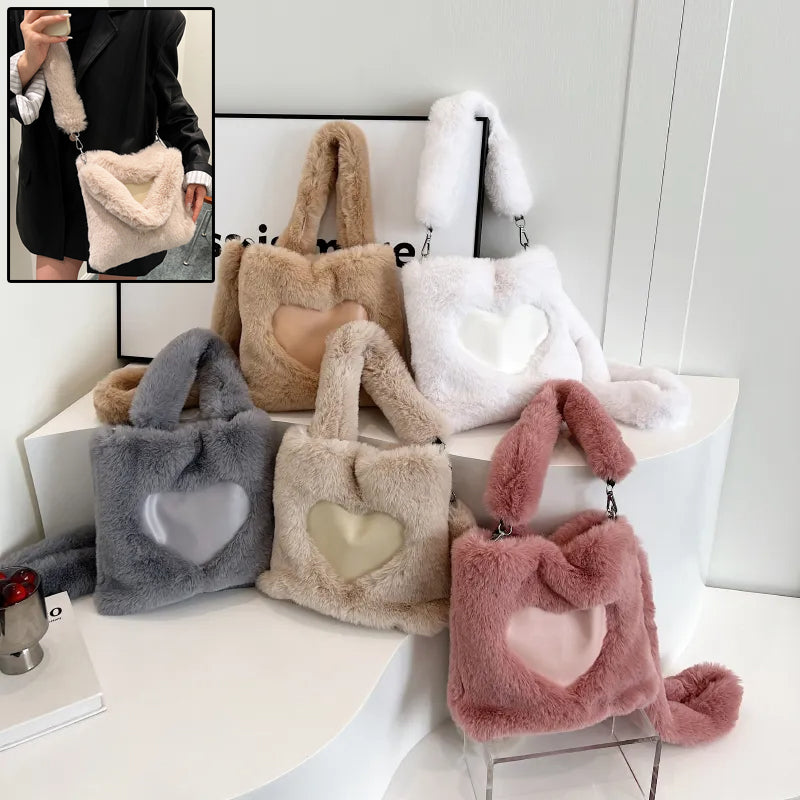 Women Fluffy Shoulder Bag Top-handle Plush Tote Handbags For Women